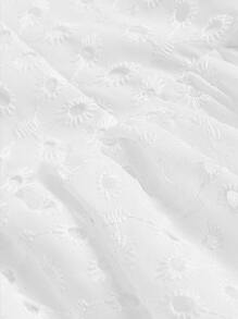 SHEIN MOD Eyelet Embroidery Sweetheart Neck Puff Sleeve Romper - White - View 3