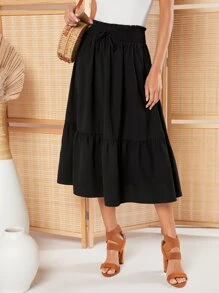 SHEIN Clasi Falda con volante de cintura con nudo bajo con fruncido - Negro - Ver 3