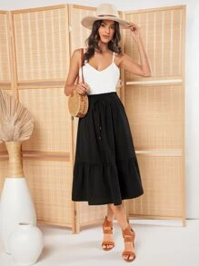 SHEIN Clasi Falda con volante de cintura con nudo bajo con fruncido - Negro - Ver 6