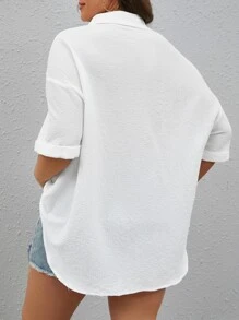 SHEIN LUNE Plus Drop Shoulder Shirt - White - View 2