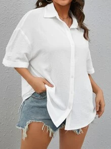 SHEIN LUNE Plus Drop Shoulder Shirt - White - View 4
