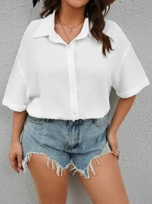 SHEIN LUNE Plus Drop Shoulder Shirt - White - View 6