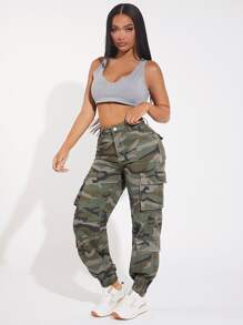SHEIN SXY Quần jean nữ Nút Túi Dây kéo Ngụy trang - Nhiều màu - Xem 6