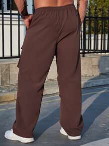 Manfinity Homme Pantalones De Carga De Talla Grande Y Estilo Holgado Para Hombres Con Bolsillos De Solapa En Los Laterales - Café integral - Ver 2