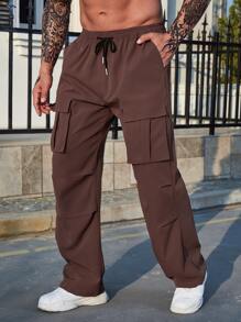 Manfinity Homme Pantalones De Carga De Talla Grande Y Estilo Holgado Para Hombres Con Bolsillos De Solapa En Los Laterales - Café integral - Ver 3