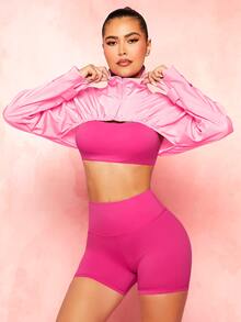 SHEINNeu Cazadora unicolor súper crop - Rosa - Ver 2