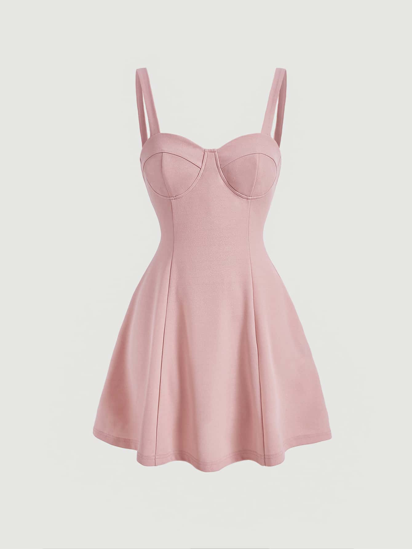 SHEIN MOD 素色緊身吊帶連衣裙 - 淺粉色 - 查看 1