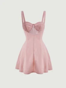 SHEIN MOD 素色緊身吊帶連衣裙 - 淺粉色 - 查看 2