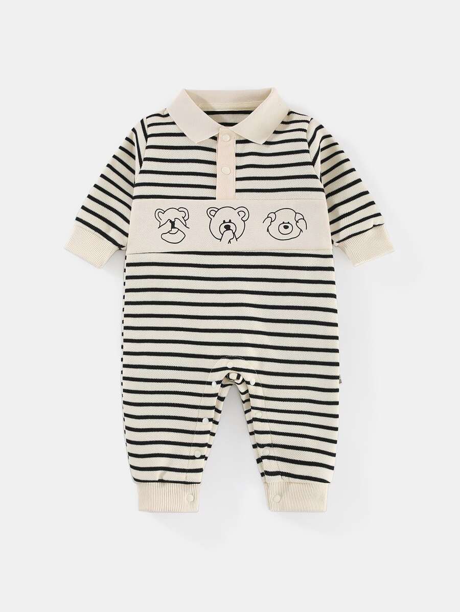 Peninsula Baby Baby Boy Long-leg Striped & Printed Jumpsuit In Casual Style - Multicolor - View 1
