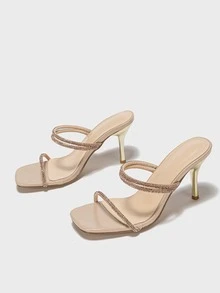 水鑽裝飾細跟多用途穿戴涼鞋 - 杏色 - 查看 3