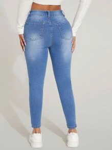 SHEIN PETITE Jeans ajustados desgarro - Lavado ligero - Ver 2