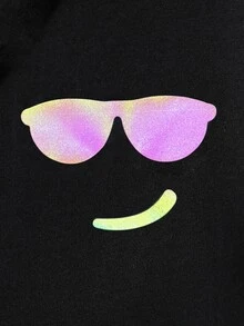 Chicos Shorts con camiseta reflectante con estampado de dibujos animados - Negro - Ver 3