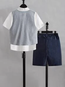 SHEIN 男孩前蝴蝶結襯衫和背心和短褲 - 彩色 - 查看 2