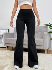 SHEIN EZwear 芭蕾风格前缝喇叭腿后裤 - 黑色 - 查看 3