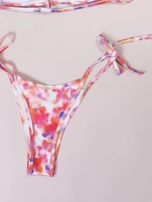 Tie Dye Halter Triangle Summer Beach Bikini Set - Multicolor - View 5