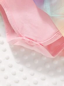 Baby Rainbow Striped Ombre Mesh Overlay Bodysuit & Headband - Pink - View 5