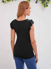 SHEIN Maternity V Neck Ruffle Armhole Tee - Black - View 2
