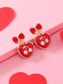1對紅心&櫻桃&蝴蝶結&鑽石裝飾情人節耳環 - 彩色 - 查看 1