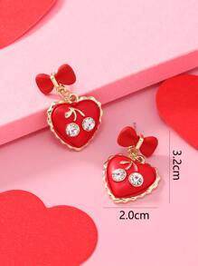 1對紅心&櫻桃&蝴蝶結&鑽石裝飾情人節耳環 - 彩色 - 查看 3