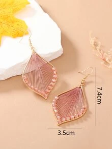 2pcs Rhinestone Decor Leaf Drop Earrings - Pink - View 3