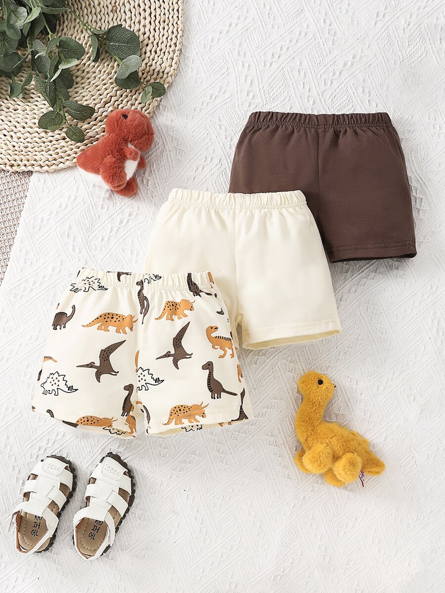 3入組男寶寶恐龍印花短褲 - 彩色 - 查看 1