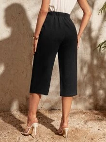 SHEIN LUNE Quần nữ Túi Nút phía trước màu trơn Giải trí - màu đen - Xem 2