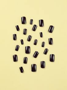 使用24入組短方形黑色素色素色假指甲和1張膠帶和1入組指甲銼打造迷人魅力 - 鏽棕色 - 查看 4