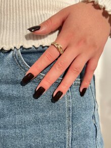 使用24入組長方形黑色素色假指甲和1張膠帶和1入組指甲銼打造迷人魅力 - 咖啡棕 - 查看 1