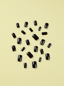 使用24入組長方形黑色素色假指甲和1張膠帶和1入組指甲銼打造迷人魅力 - 咖啡棕 - 查看 4