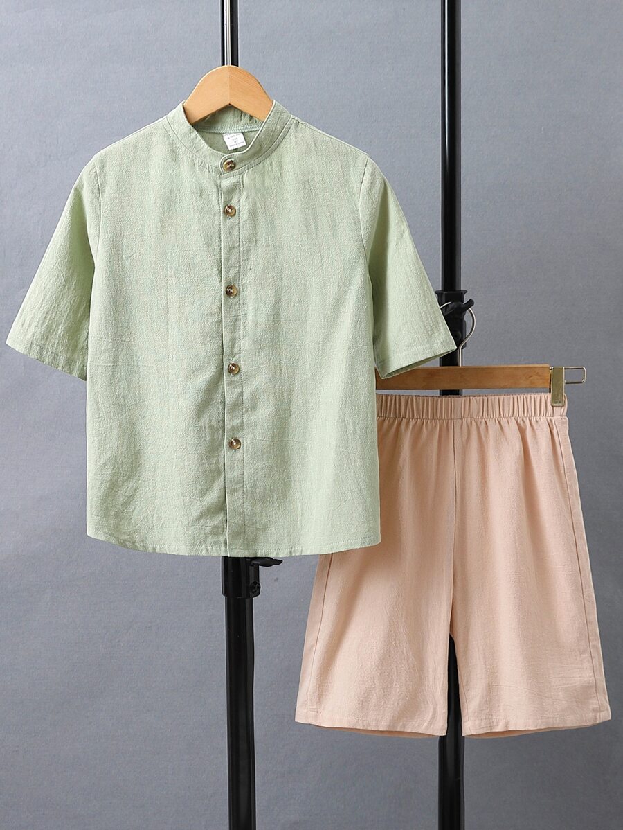 Chicos Camisa con botón delantero & Shorts - Multicolor - Ver 1