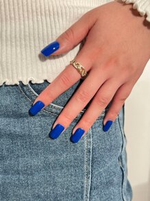 Get Glamorous with 24pcs Short Square Blue Solid Glossy Plain Fake Nail & 1sheet Tape & 1pc Nail File - Royal Blue - View 1