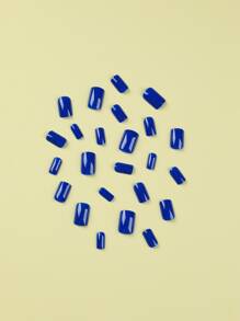 Get Glamorous with 24pcs Short Square Blue Solid Glossy Plain Fake Nail & 1sheet Tape & 1pc Nail File - Royal Blue - View 4