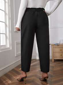 SHEIN Privé Pantalones de cintura con volante con cinturón - Negro - Ver 2