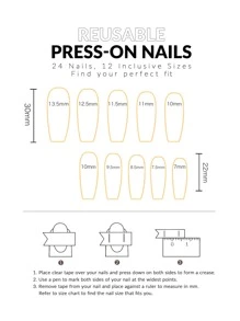 24 件长款棺材色米色渐变法式假指甲、1 件指甲锉和 1 片胶带，打造迷人指甲，美甲用品 - 彩色 - 查看 4