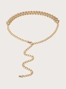 1pc Fashionable Women's Rhinestone & Twisted Chain Bridal Waist Chain, Perfect Match With Evening Dress - Gold - View 2