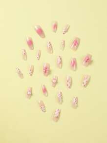 24 chiếc móng tay giả hình trái tim dài với 1 miếng băng dính và 1 giũa móng tay - Nhiều màu - Xem 4