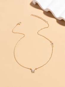 水鑽蝴蝶墜飾項鍊 - 金黃色 - 查看 2