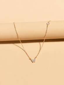 水鑽蝴蝶墜飾項鍊 - 金黃色 - 查看 3