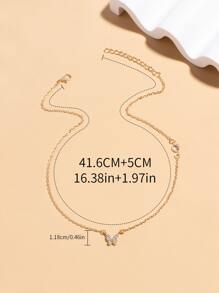 水鑽蝴蝶墜飾項鍊 - 金黃色 - 查看 7