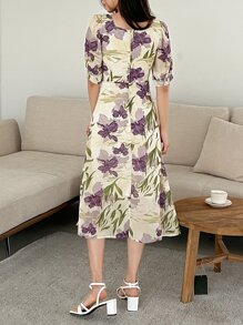 DAZY Floral Print Puff Sleeve Dress - Multicolor - View 2