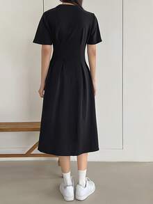 DAZY 純色折疊細節裙 - 黑色 - 查看 2