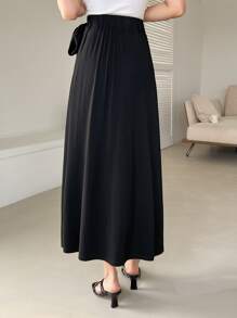 DAZY Knot Side Split Thigh Skirt - Black - View 2