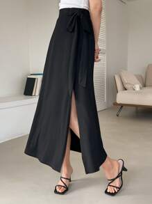 DAZY Knot Side Split Thigh Skirt - Black - View 3