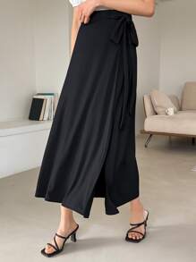 DAZY Knot Side Split Thigh Skirt - Black - View 4
