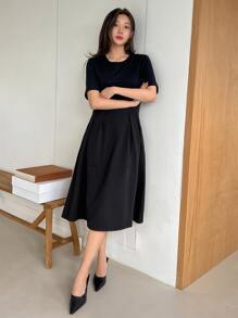 DAZY 純色折疊細節裙 - 黑色 - 查看 6