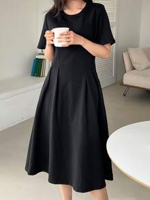 DAZY 純色折疊細節裙 - 黑色 - 查看 7