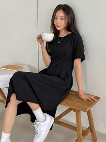 DAZY 純色折疊細節裙 - 黑色 - 查看 8