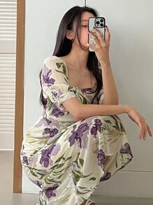 DAZY Floral Print Puff Sleeve Dress - Multicolor - View 7