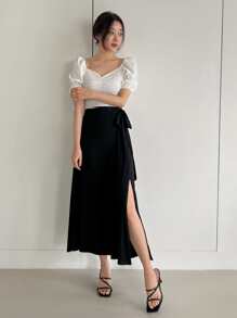 DAZY Knot Side Split Thigh Skirt - Black - View 8