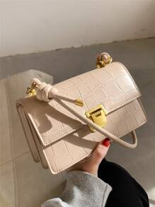 Geometric Embossed Metal Decor Flap Square Bag - Khaki - View 1